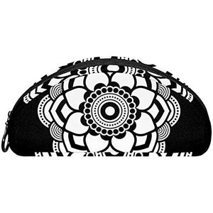 Etui Halve cirkel Briefpapier Pen Bag Pouch Holder Case Zwart & Wit Mandala Flower, Multi kleuren, 19.5x4x8.8cm/7.7x1.6x3.5in, Make-up zakje