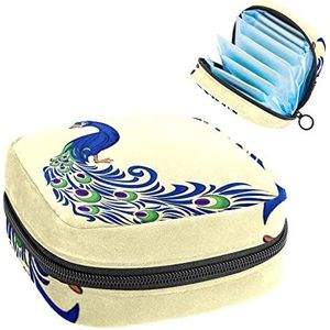 Periode Pouch Draagbare Tampon Opbergtas,Tampon Houder voor Portemonnee Vrouwelijke Product Organizer,de Pauw met Bloemen, Meerkleurig, 4.7x6.6x6.6 in/12x17x17 cm