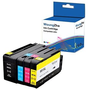 Woungzha 950XL 951XL inktcartridges vervanging voor HP 950 951, compatibel met HP Officejet Pro 8600 8610 8100 8615 8620 8625 8630 8640 8660 251dw 276dw 1 zwart 1 cyaan, 1 magenta, 1 geel