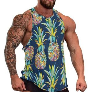 Kleurrijke Ananas Heren Tank Top Grafische Mouwloze Bodybuilding Tees Casual Strand T-Shirt Grappige Gym Spier
