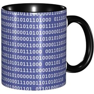 BEEOFICEPENG Mok, 330ml Aangepaste Keramische Cup Koffie Cup Thee Cup voor Keuken Restaurant Kantoor, Programmeur Binaire Computer Code Paars