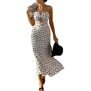 HFYRBDKSPI Eendelig badpak voor dames met gecovereerde rok Dot Print Ruffle Retro badpak Strandjurken,Wit,L