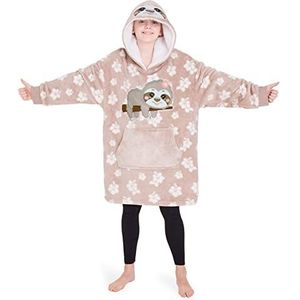 CityComfort Meisjes Oversized Deken Hoodie Kinderen Fleece Fluffy Snuggle Hoodies (Beige Luiaard)