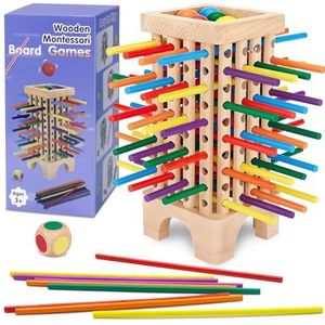 PQETBV Montessori Bordspel voor gezinnen, 42 stuks kleurrijke houten stokken, bordspellen voor kinderen, educatief spel voor kinderen van 3 tot 6 jaar, interactief bordspel, familiecadeau