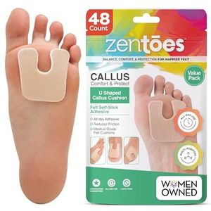 ZenToes U-vormige vilten eeltkussentjes | Bescherm eelt tegen wrijven op schoenen | Verminder voet- en hielpijn | 48 stuks | 1/8 inch zelfklevende pedikkussens
