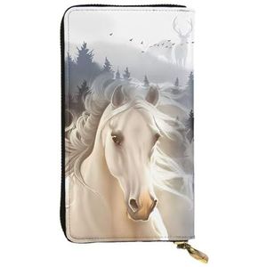 Mooie Witte Paard Unisex Lederen Rits Portemonnee Cosmetische Tas voor Party Reizen Vakantie Geschenken, Zwart, Eén maat