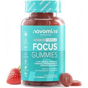 Focus Gummies - Ashwagandha, Pruikzwam, Ginkgo Biloba, Vitamine B12 & Cafeïne - Nootropica - 1 Maand Voorraad - voor Concentratie & Energie - Glutenvrije Hersensupplement - 60 Gummies - Novomins