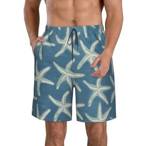 JIAWUJYNB Starfish Coastal Wool Print Strandshorts voor heren, zomershorts met sneldrogende technologie, licht en casual, Wit, L