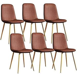 GEIRONV Moderne eetkamerstoelen set van 6, for woonkamer slaapkamer kantoor lounge stoelen met metalen poten PU lederen rugleuningen barkruk Eetstoelen (Color : Light brown, Size : 43x55x82cm)