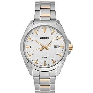 SEIKO Mannen 42 MM Two Tone Stalen Armband Staal Case Quartz Analoge Horloge SUR211, Kleur: wit, Casual