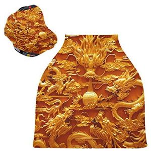 Chinese Golden Dragon Art Baby Autostoelhoes Luifel Stretchy Nursing Covers Ademend Winddicht Winter Sjaal voor Baby Borstvoeding Jongens Meisjes