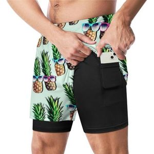 Moderne Kunst Ananas Met Zonnebril Grappige Zwembroek Met Compressie Liner & Pocket Voor Mannen Board Zwemmen Sport Shorts
