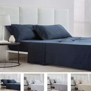 COTTON ARTean Loea Beddengoed, 160 x 190 / 200 cm, Egyptisch katoen, draaddichtheid 400, blauw, set van 160 cm + 2 kussenslopen + hoeslaken, Egyptisch katoen, blauw.