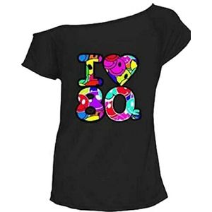 Dames Korte Mouwen Ik Hou Van De 80s T Shirt Womens jaren 1980 Retro Pop Star Tees Top, I Love 80s Multi Color Zwart, 38-40