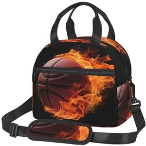 VTCTOASY Basketbal Op Brand Print Lunch Tas Vrouwen Mannen Herbruikbare Geïsoleerde Lunch Box Waterdichte Koeltas Voor Picknick Kantoor