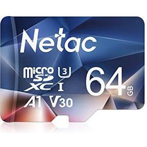 Netac 64 GB microSDHC-geheugenkaart, micro-SD-kaart R/W tot 100/30MB/s, TF-kaart 4K Full HD video-opname, UHS-I, C10, U3, A1, V30, voor camera, smartphone, beveiligingssysteem, drone, dashcam