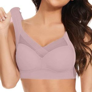 OwkHome Push-up Comfortbeha For Dames - Volledige Dekking Zonder Beugel, Naadloze Bralette Met Ondersteuning, Geschulpte V-hals, Dagelijkse Beha(H5-pink,2X-Large)