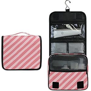 Roze lijn opknoping opvouwbare toilettas cosmetische make-up tas reizen kit organizer opslag waszakken case voor vrouwen meisjes badkamer
