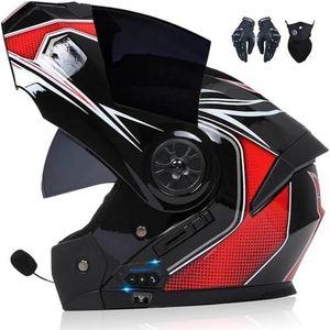 Motorhelm Flip-Up Helm met Bluetooth Modulaire Dubbele Zonneklep Volledige Helm Unisex Helm, Installatie-Gratis Geïntegreerd Communicatiesysteem, DOT/ECE Gecertificeerde Helm N,S=55-56cm