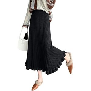 MdybF Black skirt Knitted Long Skirt Women Winter Warm Midi Skirt Elegant Casual Fashion High Waist A Line Skirt-black-one Size
