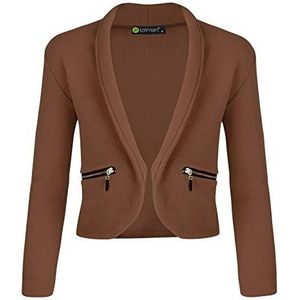 LOTMART Meisjes lange mouwen open voorkant ritssluiting zak jas kinderen blazer gebreide jas top, bruin, 11-12 Jaren