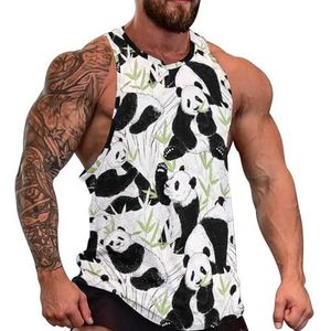 Leuke Panda's En Bamboe Heren Tank Top Grafische Mouwloze Bodybuilding Tees Casual Strand T-Shirt Grappige Gym Spier
