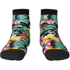 Hawaiiaanse bloemenprint veelzijdige sportsokken voor casual en sportkleding, geweldige pasvorm voor voetlengte 36-45, Hawaiiaanse bloemenprint, Eén Maat