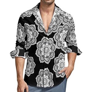 Mandala-bloemenshirt voor heren, button-down-shirt, lange mouwen, V-hals, casual, regular fit tops