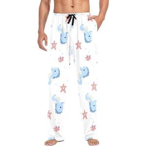 LI ZHI XIN Heren pyjamabroek Lange pyjamabroek Lente Herfst Dunne Losse Stijl Elastische Taille Tie Riem Met Zak S-XXL Zeepaardpatroon Blauw, Meerkleurig, S