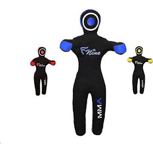 FNine MMA Grappling Dummy, for Judo, Wrestling, Brazilian Jiu Jitsu, Submission and Throwing UNFILLED Canvas Bag (Black and Blue, 59"")