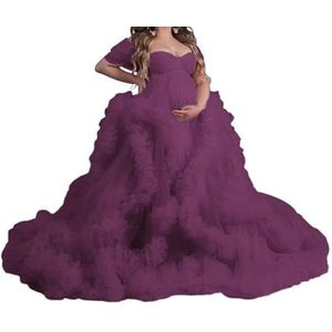 WSEYU Mouwloze tule zwangerschapsjurken voor vrouwen met bustier babyshower, zwangerschapsjurken, grote maten, Pruim, 32