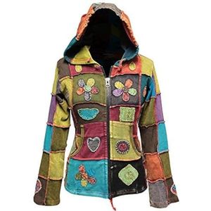 SHOPOHOLIC FASHION Vrouwen Hippy Hoodie Jas met Liefde Vrede Patchwork , multi, M