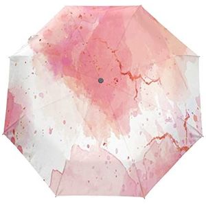 Marmer Steen Roze Wit Automatische Opvouwbare Paraplu UV-bescherming Auto Open Sluiten Opvouwbare Zonneblokkering Paraplu's voor Reizen Vrouwen Jongens Meisjes