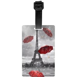 Bagagelabel voor koffer, kofferlabels, identificatoren voor dames en heren, reizen, snel ter plaatse van bagage, Eiffeltoren met rode paraplu