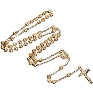 6MM metalen kralen ketting goud zilver gemengd dames heren lange ketting kruis hanger ketting (Style : 1)