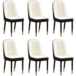 GEIRONV Eetkamerstoelen Set van 6, modern waterdicht Pu Leer hoge rug zachte zitkamer woonkamer stoelen met metalen benen zijstoelen Eetstoelen (Color : White)