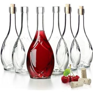 KADAX Glazen fles met strakke kurkstop, druivenpatroon oliefles, azijnfles, glazen container voor fruitlikeur, lege wijnfles, glazen container (500 ml - 6 stuks)