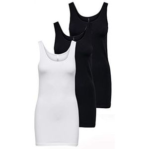 ONLY - Onllive Love Long Tank Noos - Tanktop - Wit/Zwart - Verpakking van 3 stuks