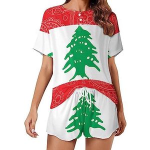 Libanon Paisley vlag mode 2 stuks dames pyjama sets korte mouw nachtkleding zachte loungewear stijl-16
