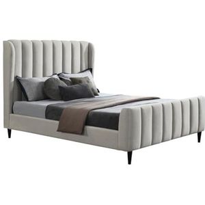 Vente-unique - Bed 180 x 200 cm - Stof met verticale naden - Lichtgrijs - CASAGOTI