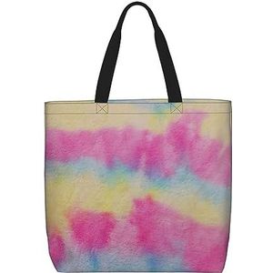 Retro Bloemen Patroon Print Tote Bag Voor Vrouwen, Casual Rits Tote Mode Schouder Handtas Hobo Tas Met Zakken, Regenboog strepen, Eén maat