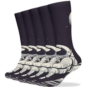 TPDHJK 5 paar ademende sokken astronaut op maan print winter thermische sokken voor vrouwen coole leuke sokken voor heren dames wandelsokken vrouwen, astronaut op maan, 20-22