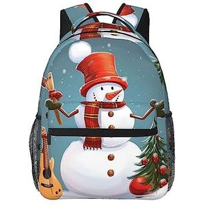 BTCOWZRV Kerstboom en klokkenReisrugzakken voor dames en heren, lichtgewicht canvas dagrugzak gepersonaliseerde laptoptas, Kerst Sneeuwman, One Size