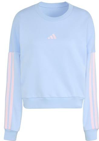 adidas Mujer ESSENTIALS 3-STRIPES FRENCH TERRY SWEATSHIRT, glow blue/clear pink, S