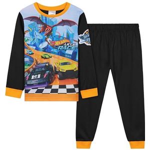 Hot Wheels Pyjama voor jongens, winterpyjamaset met lange mouwen en slaapbroek, cadeau voor jongens, zwart/multifunctioneel., 3-4 Jaar