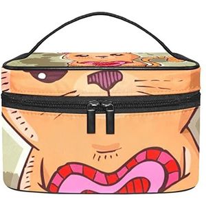 Hoek Kat Hold Rode Hart Make-up Organizer Bag, Reizen Make-up Tas Organizer Case Draagbare Cosmetische Tas voor Vrouwen en Meisjes Toiletartikelen, Meerkleurig, 22.5x15x13.8cm/8.9x5.9x5.4in