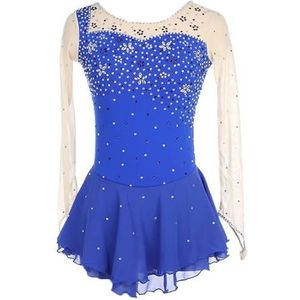 FZHQNZJF Wedstrijdjurk Voor Kunstschaatsen Voor Meisjes Ijsballetschaatskostuum Met Lange Mouwen Sportkleding Voor Buitengymnastiek Ritmische Rolrok Van Mesh-Gesplitst Materiaal,Blauw,11_13Years