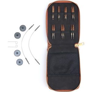 KnitPro Ginger breinaaldset - mini verwisselbare pennen, 2 kabels van 25 cm, eindkappen, kabelsleutels, kunstlederen hoes, 3,3,5,4,4,5,5,5,6 mm