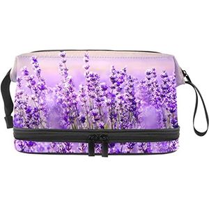 Grote capaciteit reizen cosmetische tas,Lavendel bloem Violet Mauve, make-up tas,Waterdichte make-up tas organisator, Meerkleurig, 27x15x14 cm/10.6x5.9x5.5 in