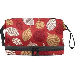 Grote capaciteit reizen cosmetische tas,Rode kerst decoratie ballen-01, make-up tas, waterdichte make-up tas organisator, Meerkleurig, 27x15x14 cm/10.6x5.9x5.5 in